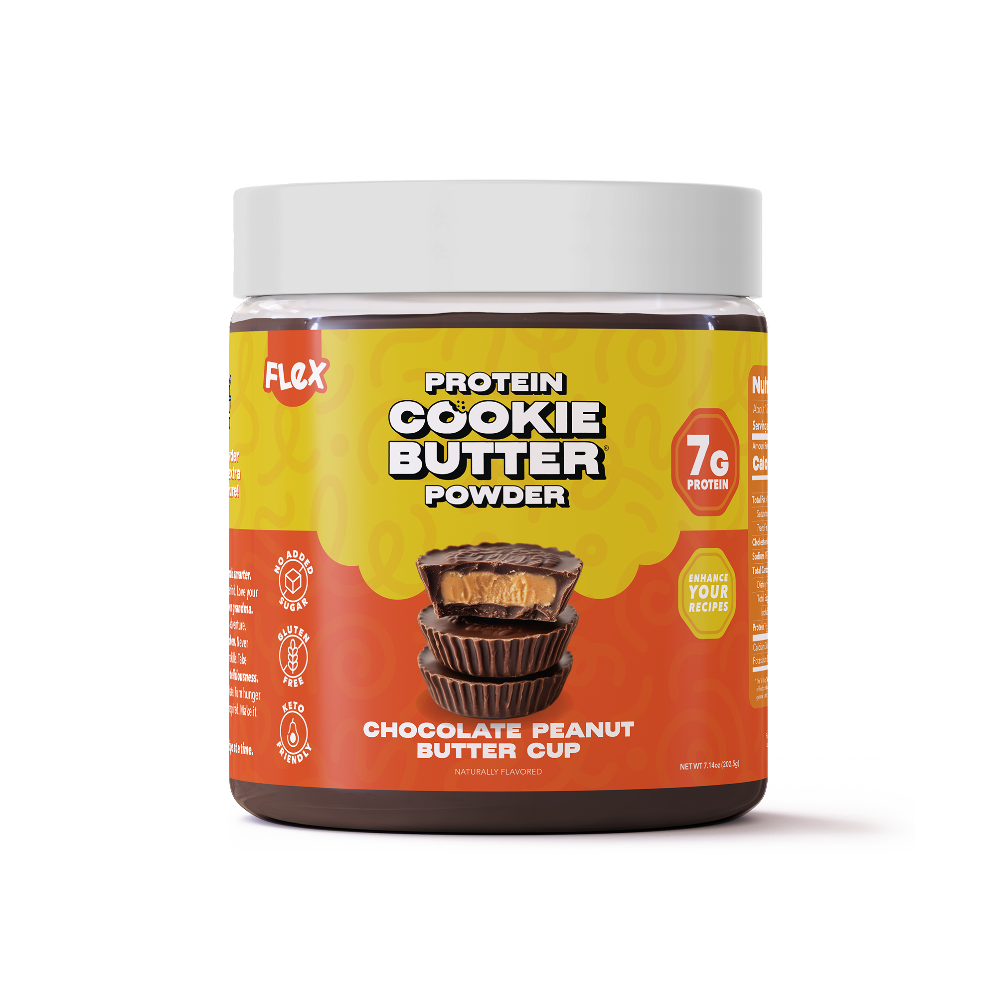 Flex Chocolate Peanut Butter Cup protein cookie butter, front of tub
